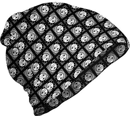 ABAKUHAUS Luna Raggi Berretto Cappello Unisex, Sun e della Mezzaluna Immagine, Morbido per Tutte Le Stagioni Escursionismo e attività All'aperto, Charcoal Grey And White
