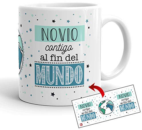 Kembilove Taza el Mejor Novio del Mundo – Taza con Mensaje Novio contigo al Fin del Mundo – Regalo Hermana Original – Regalos Originales para cuñados – Tazas Originales para Familiares