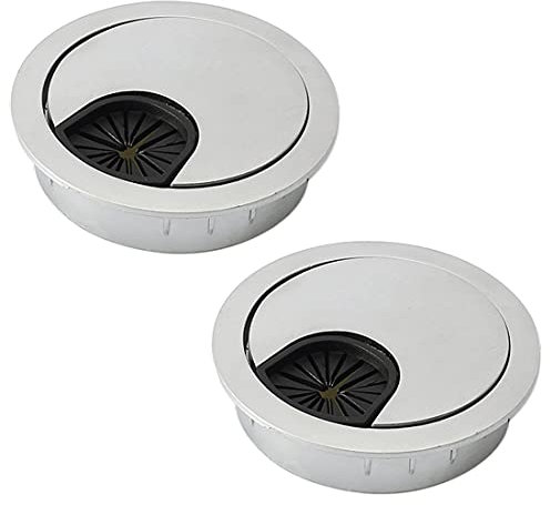 Lot de 2 œillets de câble de Bureau 80 mm, Trou de câble en métal pour Ordinateur de Bureau, Cache-câble Rond (Gris)