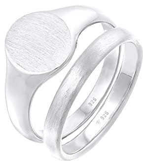 Kuzzoi Herrenringe, Siegelring (12 mm) und Klassischer Bandring (3 mm) breit in 925 Sterling Silber, 2 Massive Silberringe für Männer, Silber Ring Set Herren, Ringgröße 56, 0603482621_56