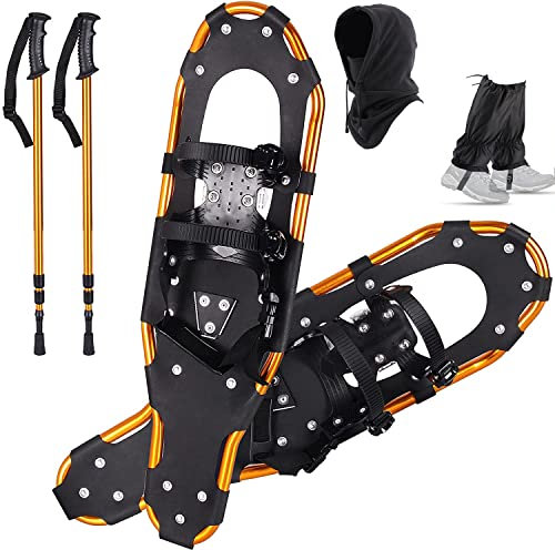 30 Zoll 4-in-1 Leichte Schneeschuhe für Damen und Herren, rutschfeste Aluminium-Steigeisen-Schneeschuhe mit Tragetasche und verstellbaren Bindungen