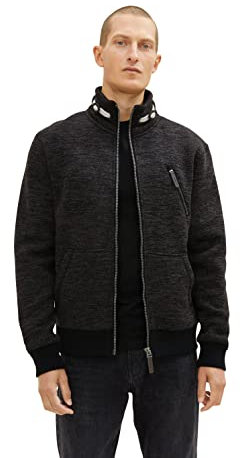 TOM TAILOR Herren Sweatjacke mit Stehkragen 1034373, 30860 - Black Streaky Inject, XXL