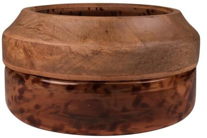 INNA-Glas Glasschale Russell mit Mangoholz, Leopardenmuster, braun-klar, 15,5cm, Ø30cm - Pflanzschale