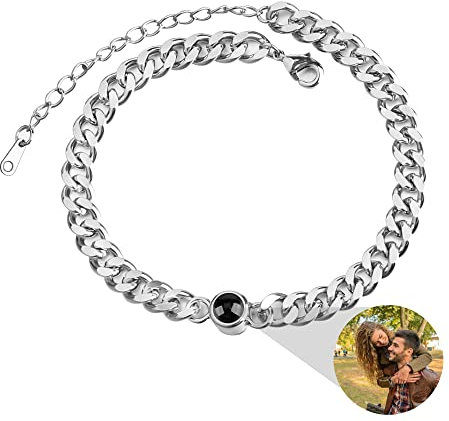 Personalisiertes Armband mit Foto Personalisiertes Fotoprojektionsarmband für Männer Frauen Kreis Fotoarmbänder Kubanisches Gliederarmband 100 Sprachen Ich liebe dich Armband für Paar beste Freundin