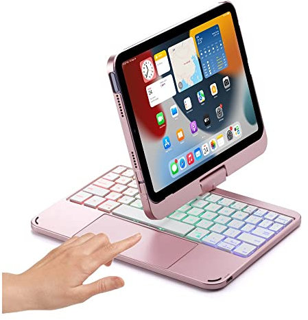 HENGHUI 360 Rotatable Touch Keyboard for iPad Mini A17 Pro/iPad Mini 6th Generation Backlight Keyboard Built‑in Trackpad, Bluetooth Foldable Keyboard Cover for iPad Mini 6 2021 (Rosegold)