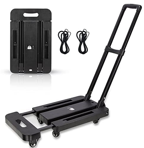 Meisax Sackkarre Klappbar mit 2 elastischen Seilen, 6 Rädern Faltbare Transportkarre, 200 kg Tragkraft Klappbar Transportkarre, Transportkarren Handwagen, für Gepäck, Reisen, Einkaufen, Umzug und Büro