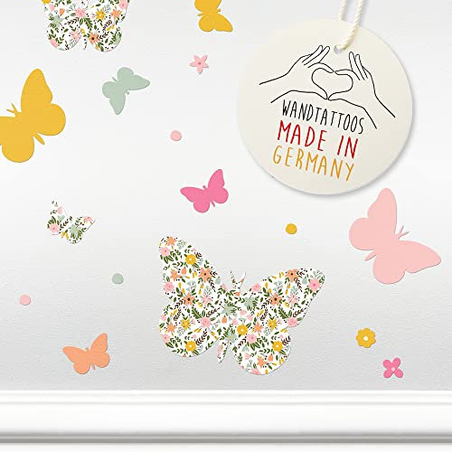LOVELY LABEL Wandtattoo Sticker Kinderzimmer - 44 Wandsticker für Kinderzimmer Deko - Babyzimmer Wandaufkleber Mädchen Junge - Aufkleber LITTLE FLOWERS Rosa/Grün/Orange