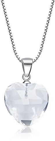 COAI Collar para Mujer de Plata 925 con Colgante Corazón de Cristal de Cuarzo Blanco