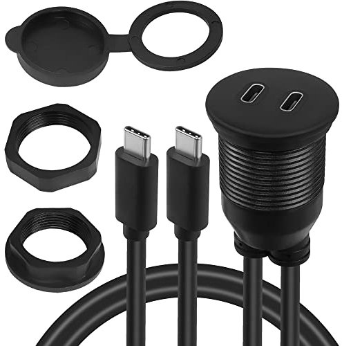 QIANRENON Dual USB C Gewinde Eingebettet Einbau wasserdichte Kabel Adapter 10Gbps 2 USB C 3.1 Stecker auf Buchse Panel Montage Verlängerungskabel,Unterstützt 4K@60Hz Audio/Videoübertragung,1M/3.3ft