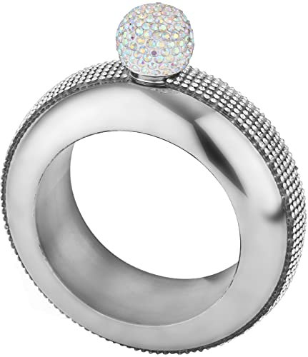 Rhinestone Bracelet Flask for Women, 3.5 oz Bangle Bracelet Flask for Creative Gift Stainless Steel Glitter Bangle Flask for Women Parties with Colorful Rhinestone Cap