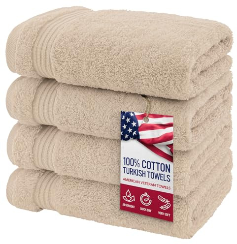 American Veteran Towel, Hand Towels for Bathroom Set of 4, 100% Cotton Turkish Hand Towel Sets Clearance Prime, Soft Drying Hand Face Towels, Beige Hand Towels