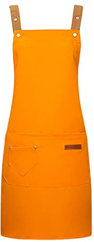 Machbaby Kochschürze Verstellbare Wasserdicht Leinwand Schürze mit Taschen, Kochenschürze Küchenschürze für Männer Damen Küche,Restaurant,café(Orange)