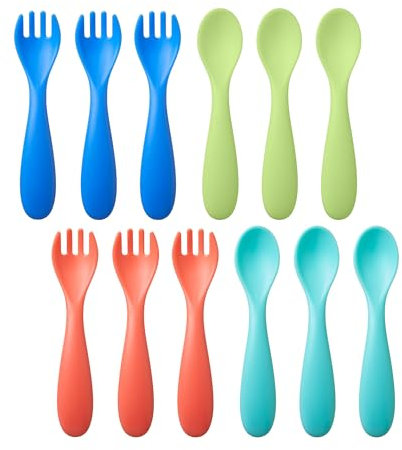Nuby Brights Lot de 12 couverts pour enfant - Résistants - Passent au lave-vaisselle - Poignées faciles à prendre en main
