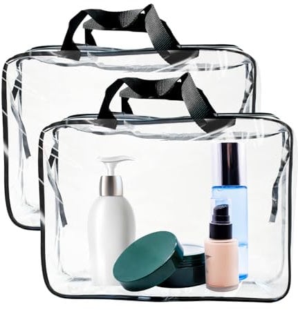 2 Stück Kulturbeutel Transparenter, PVC Transparente Toilettentasche TSA-geprüft Kosmetiktasche Durchsichtig Flugzeug Kulturtasche, Wasserdicht Make Up Tasche zum Transport für Damen Herren Familie