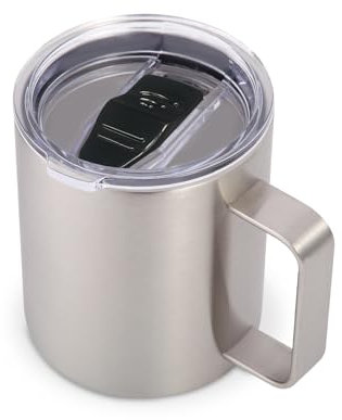 Volhoply Taza de café de acero inoxidable aislada de 14 onzas con tapa a prueba de fugas, taza de café de viaje al vacío de doble pared con asa, vaso de metal reutilizable, tazas de camping que