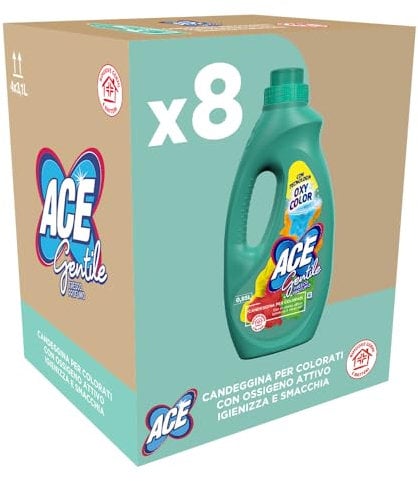 ACE Gentile Candeggina Delicata, Confezione da 8 Flaconi x 0,95 Litri