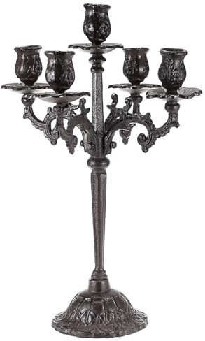 OwnMy 5 Arms Cast Iron Candlestick Holder Vintage Taper Candle Holder Large Candelabra Heavy Duty, 5-Arms Cast Iron Candelabra Antique Taper Candle Stand Elegant Candle Centerpieces for Dining Table
