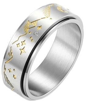 Promise Ring Beste Freundin, Ring Edelstahl Hochzeit Mond Stern Spinner Silber Gold mit Weiß Rundschliff Zirkonia Größe 57 (18.1)