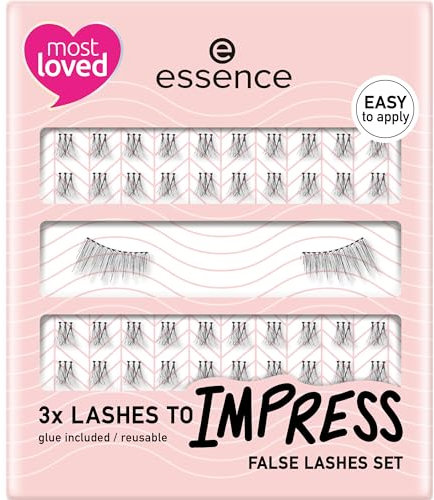 essence Lashes to Impress 01 Lot de 3 paires de faux cils - Noir, végétalien, sans nanoparticules, sans parfum, sans huile