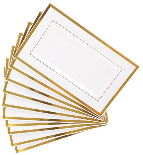 LDXDRU Plastik Servierplatten, 10-teiliges Set Weiße Serviertablett, Rechteckig Servierplatte Groß Servierteller für Dessert, Buffets, Sushi, Kuchen, Vorspeisen (33x20x1.5CM)