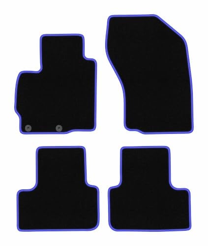 Velours-Fußmatten passend für Mitsubishi ASX 2010-2019, Schwarz-Blau | passend für Crossover; Velours-Teppich (Polypropylen), ca. 6,5 mm; rutschfest, runde Befestigungen (Typ AV)