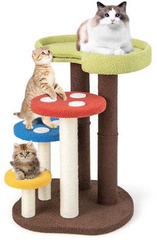 COSTWAY Cat Tree, 94cm Cat Climbing Tower with Sisal Scratching Posts, Padded Top Perch, Washable Mat, Multilevel Kitten Activity Centre for Indoor Cats