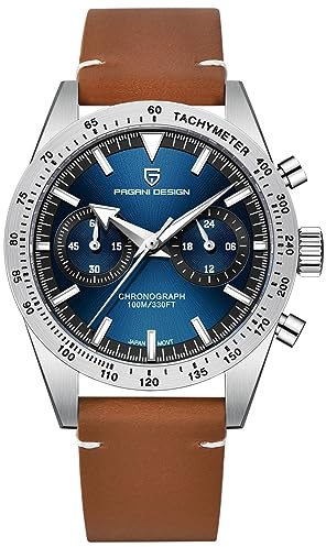 Pagani Design 1766 Herren-Chronograph Uhr 40MM alle Edelstahl VK64 Quarzwerk Lederband 100M wasserdicht leuchtende Vintage Sportuhr