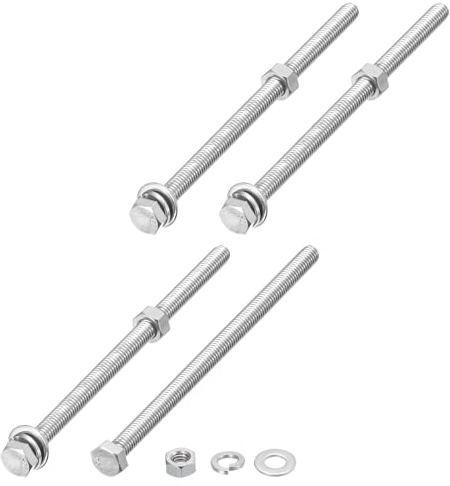 METALLIXITY Hex Head Screws Bolts, Nuts, Flat & Lock Washers Kits (5/16-18x6) 4 Set, Stainless Steel Fully Threaded Machine Screws Bolt Set - for Home Appliance Equipment