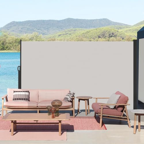 Kidsgigglz Seitenmarkise Ausziehbar,160x300cm Blickdichter Sichtschutz,Sonnenschutz,Windschutz,Wasserdicht, Alu ausziehbare Markise mit Wandhalterung,Seitenrollo für Balkon,Terrasse,Garten,Grau