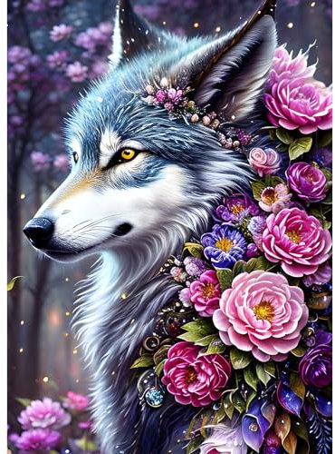 AIRDEA 30x40cm Diamond Painting Erwachsene, Wolfsblumen 5D Diamond Painting Bilder Erwachsene, DIY Diamantmalerei Bastel Set Nach Zahlen Heimdekor Geschenk