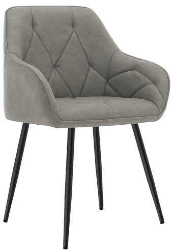 WOLTU Silla de Comedor, Silla de Cocina con Apoyobrazos, Respaldo Comodo, con Patas Metálicas, para Salon Dormitorio y Oficina, Cuero Artificial Vintage, Gris Oscuro, EZS03dgr-1