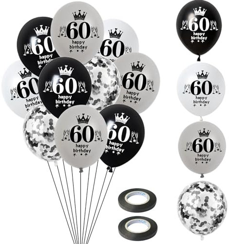 Luftballon 60. Geburtstag Mann Frauen Deko 14 Stück Schwarz Silber weiß Ballons 60. Geburtstag Dekoration 60 Latex Ballon Geburtstagsdeko 60 jahre Frauen Männer Party deko
