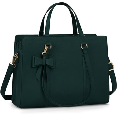 NEWHEY Laptop Tote Bags for Women 15.6 Inch Ladies Leather Laptop Handbags Designer Office Shoulder Bag Womens for Work School Business Shopping Green