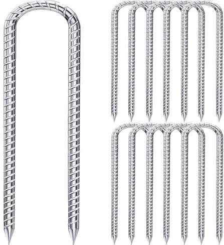 Fondlife Bodenanker,30cm Bodenpfähle,Verzinkter Stahl Bodenanker Trampolin,Bewehrungsstab Zeltheringe,Garten Pfähle,Camping Zelt Heringe. (Silber U, 14 Stück)