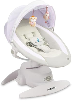 CARETERO - Babywippe Elektrisch Opti - Baby Schaukel Elektronisch mit DREI Funktionsmodi - 360 Grad - Moskitonetz - Intuitives Bedienfeld - 360 Grad Drehung - Einstellung Liegeposition - Lila