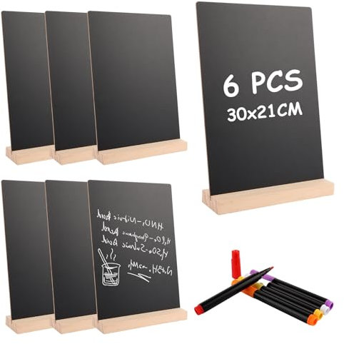 JMIATRY Lot de 6 tableau noir A4, ardoise craie 30 x 21 cm, tableau noir craie pour Mariage, Anniversaire, et Nourriture