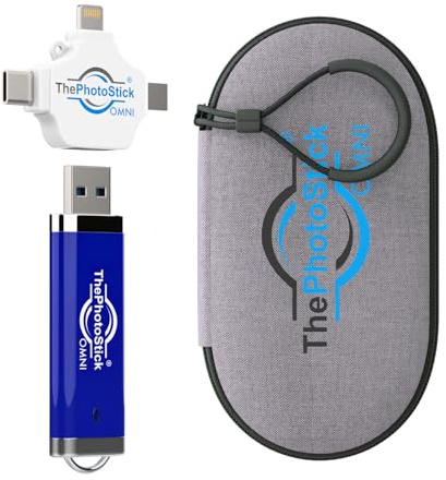 ThePhotoStick® Omni 256 GB + Schutzhülle, sichere Foto- und Video-Backup und -übertragung, Digitale Dateiorganisation, USB- und Multiport-Anschluss für Handys, Tablets und Computer, Wasserabweisende