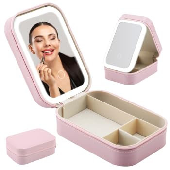 Sonhomay Reise Makeup Tasche Portable Vanity Case mit LED Spiegel Kosmetikkoffer mit LED Makeup Spiegel 3 Farben