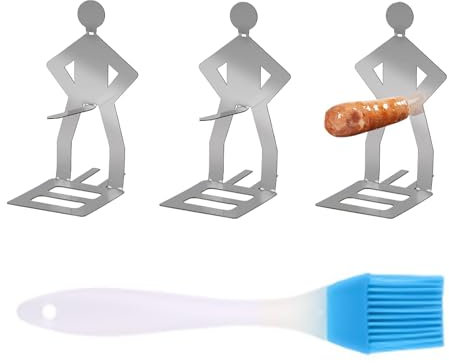lcyen 3pcs Hot Dog BBQ Accessories,BBQ Sausage Holder,Camping Accessories for Men,Cooking Gadgets,BBQ Fork,BBQ Rack for Camping Outdoor Picnic Garden Kitchen(with brush)