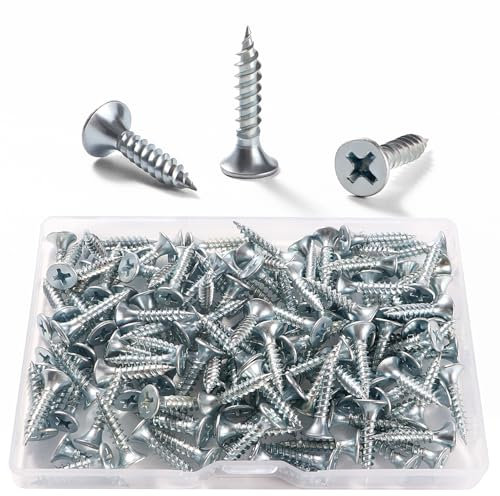 VooGenzek 130 PCS M3.5 * 20 mm Coarse Thread Point Drywall Screws, Phillips Countersunk Drywall Screws, Plasterboard Wood Screw, for Plasterboard, Drywall and Wood, Silver