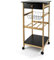 LIN HOME Carrito de Cocina Auxiliar de Madera y Bambu 35x36x74.5cm con Ruedas, 2 Estantes de Madera + 1 Cesta Extraibles + 1 Cajon + 1 Botellero- Color Natural y Negro
