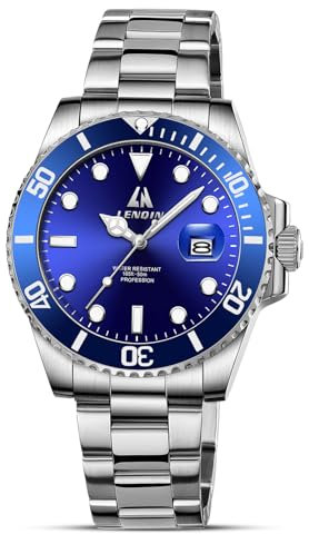 LN LENQIN Herrenuhren 30M Wasserdicht Edelstahlband Uhr für Männer Quarz Analog Uhren Herren Luxus Armbanduhren (Silberblau)