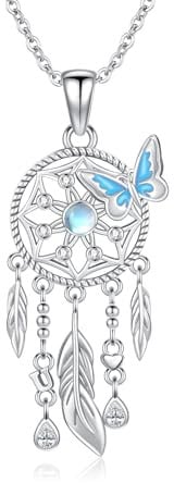 REDSUN Traumfänger Halskette für Frauen 925 Sterling Silber Böhmischen Dreamcatcher Feder Halskette Mondstein-Anhänger Traumfänger-Schmuck Geschenke für Frauen Teenager Mädchen