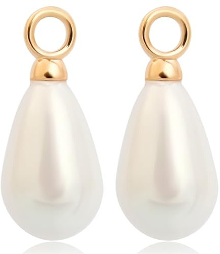 Nobel SCHMUCK Charm Anhänger Perle Weiß 925 Sterling Silber vergoldet für Creole 2 Stück Träne Tropfen