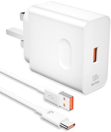 100W USB Plug SuperCharge Power Adapter for Honor 200 400 Pro, USB Fast Charger Plug w/6A Supercharge Charging Cable 1M,Wall Charger UK Fast Charing for Honor X6b X6c Magic6 Lite 200 Smart/Lite Pad 9