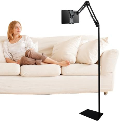 Trintion Tablet Stand Adjustable Universal 360-degree Rotatable Metal Tablet Holder Heavy Duty Base Phone Floor Stand Overhead Bed Phone Mount for 4.7~12.9 Inch-Screen Devices (Floor type)