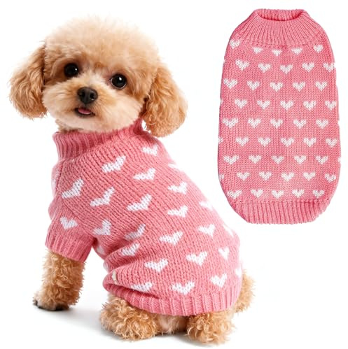 Hundepullover Herz Hundepulli Valentinstag Pullover Hund Katzenpullover Rosa Gestricktes Hunde Pullover Warme Hundekleidung für Kleine und Mittelgroße Hunde XL