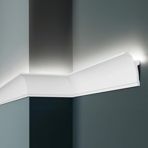 PROVISTON Lichtleiste Polyurethan 100 x 50 x 2000 mm Weiß Flexible Styropor Zierleiste