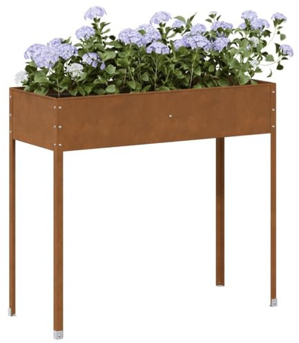 Jardinière surélevée 100,5x40,5x90 cm, bac à Fleurs rectangulaire en Acier corten, résistant aux intempéries, avec Tube de Renfort, pour Jardin Balcon terrasse extérieur