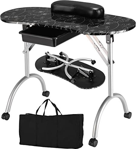 COSTWAY Maniküretisch inkl. Handgelenkauflage, tragbare Nageltisch Kosmetiktisch, Mobilesmanikürtisch Workstation mit Tasche 90 x 37 x 69cm